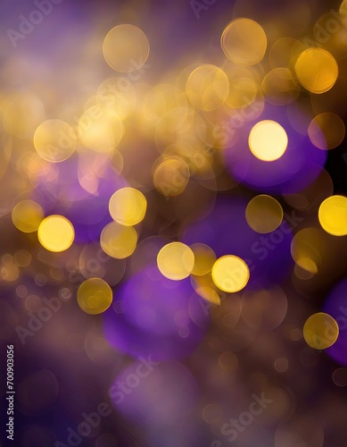 colorful purple and gold abstract background pattern with bokeh sparkles, blurry background with copy space
