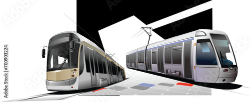 City transport. Two Trams. Vector illustration