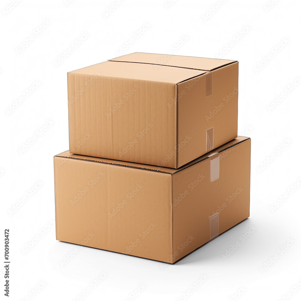 Stack of carton boxes on transparent background