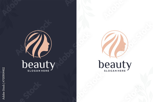 Natural beauty salon and hair treatment luxury logo in gold color