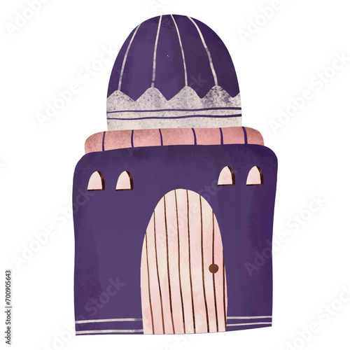 mosque or arabic house watercolor illustration