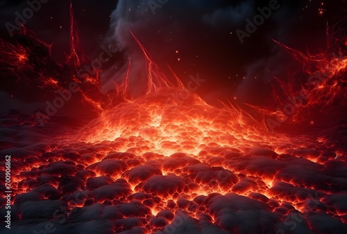 Close-up of molten lava flowing from a volcano