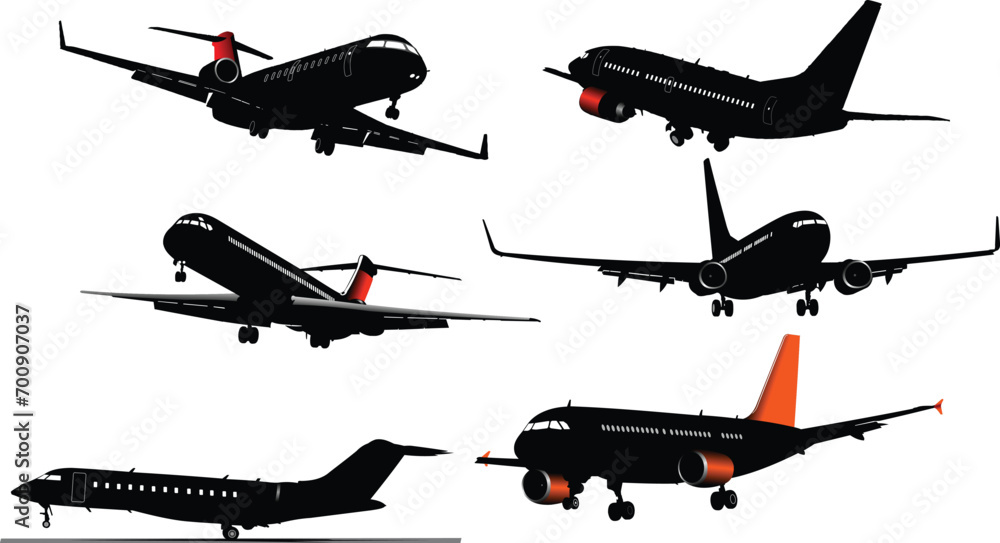Six Airplane silhouettes . Vector illustration for designers Stock ...
