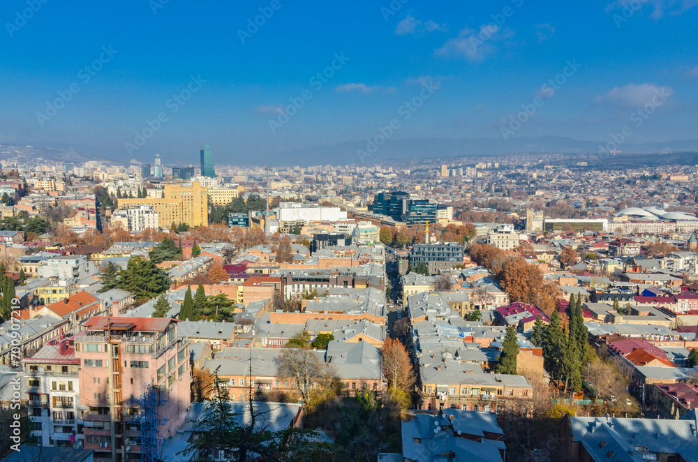 Tbilisi center panoramic view from Narikala fortress walk  in Sololaki district