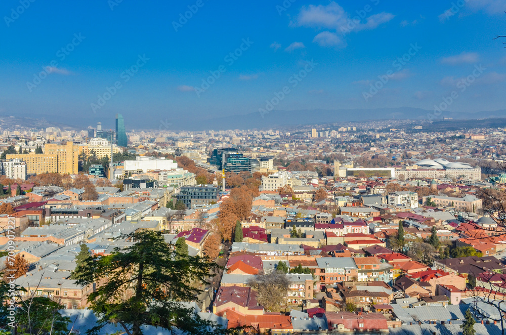 Tbilisi center panoramic view from Narikala fortress walk  in Sololaki district