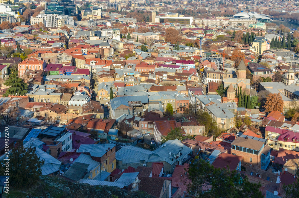 Dzveli Tbilisi district panoramic view from Narikala fortress walk 