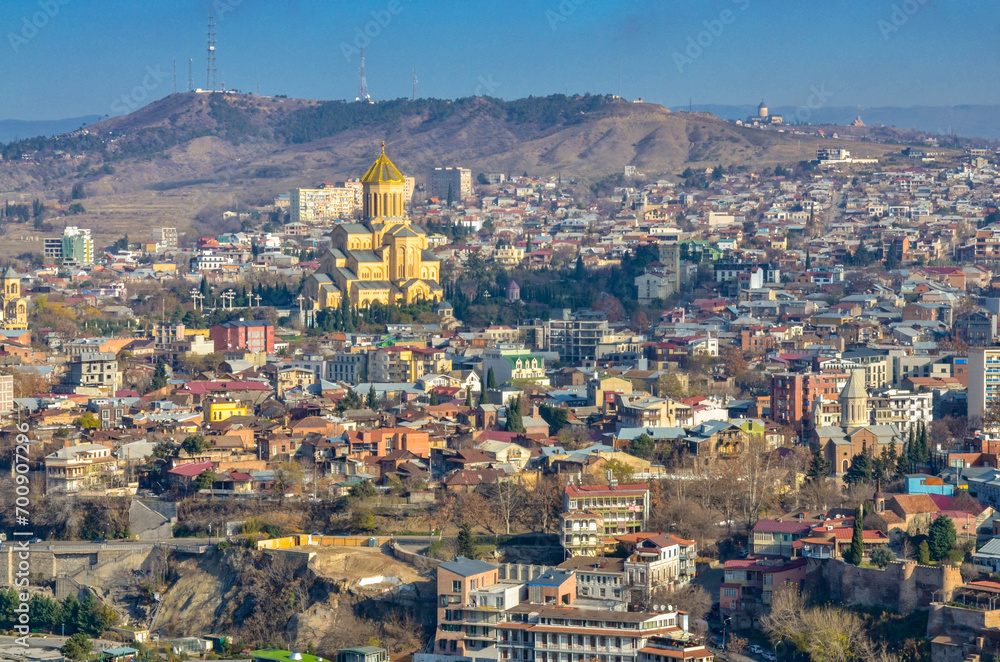 Holy Trinity Cathedral of Tbilisi and Avlabari district scenic view from Narikala fortress