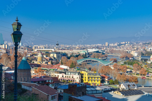 Dzveli Tbilisi district and Bridge of Peace panoramic view from Narikala fortress walk 