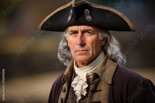Portrait of a senior pirate man over blurred background. Looking at camera. © Nerea