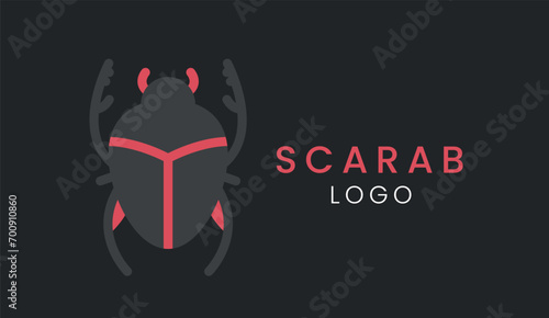 Egyptian Sacred Scarab logo design. Vector illustration of a beetle with wings, personifying the god Khepri. An emblem of the ancient Egyptian civilization that exudes elegance and spirituality.