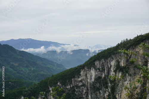 mountain bridge with sky view, natural landscape background 