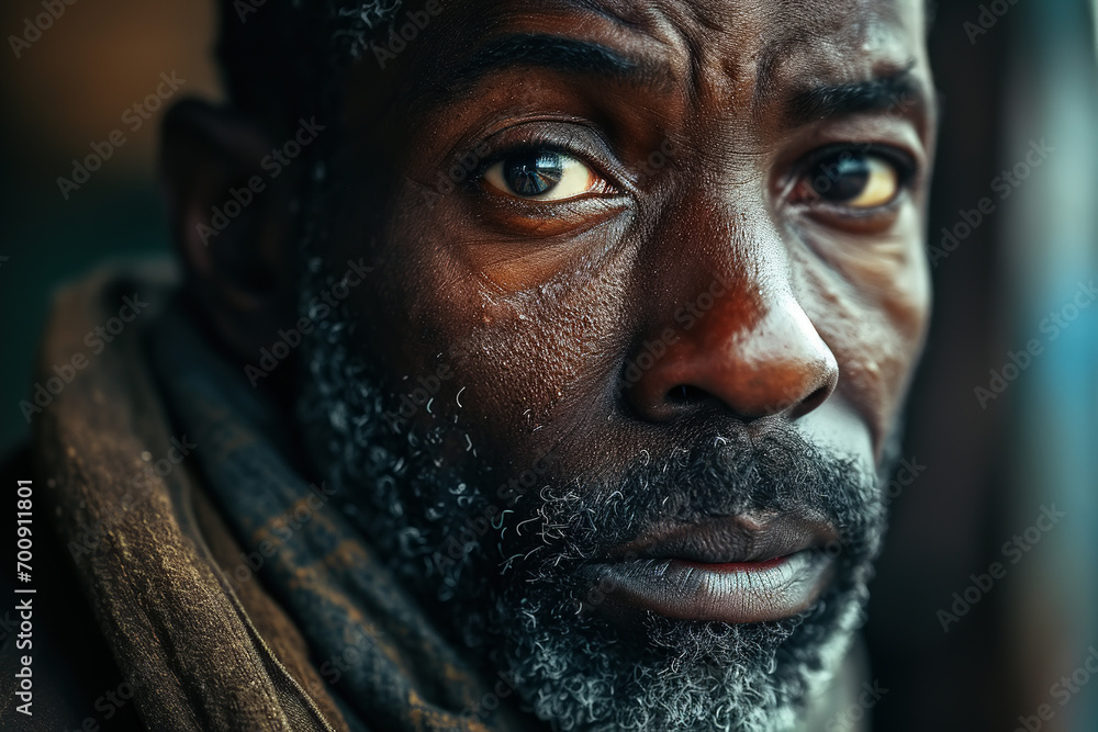 Lonely African American man, emotion feeling. Adult sad man looking at camera Lonely African American man, emotion feeling. Adult sad man looking at camera