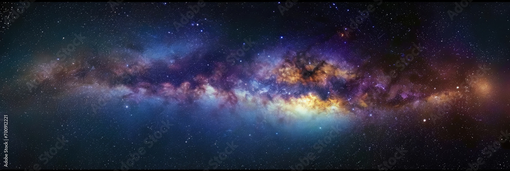  background with space, Clouds streak across the Milky Way, galaxy with stars on night starry sky Panorama view universe space, - obrazy, fototapety, plakaty 