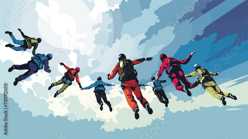 adrenaline rush of accelerated freefall (AFF) training in a vector art piece featuring skydiving students undergoing AFF training with instructors. 