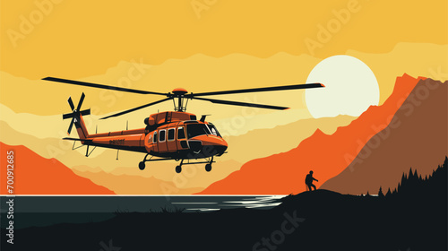 utility of helicopters in a vector scene featuring a variety of helicopters engaged in diverse roles, such as search and rescue, medical evacuation, and transportation. 