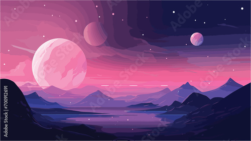 tranquility of a cosmic landscape with a vector scene illustrating a serene view of distant planets and moons. 