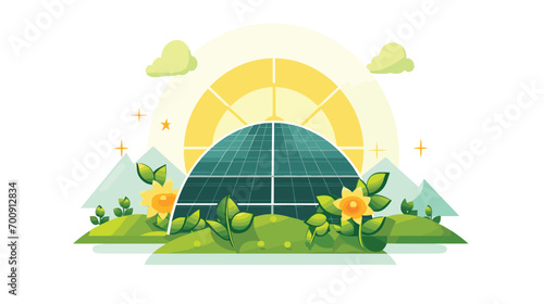 vitality of solar energy in a vector art piece showcasing solar panels harnessing the sun's power.  sunlight into renewable energy, emphasizing the sustainable