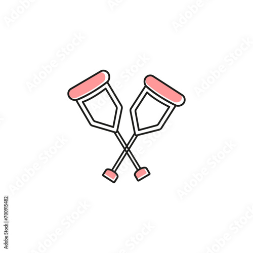 Crutches icon. Disabled or injured person broken leg support crutches. icon vector symbol in flat style.