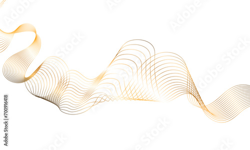 Abstract golden wave lines background. Modern gold flowing wave lines and glowing moving lines background. Design for frequency sound, technology, science, banner, business. 