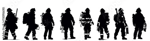 Set of firefighter with equipment silhouette vector on white background photo