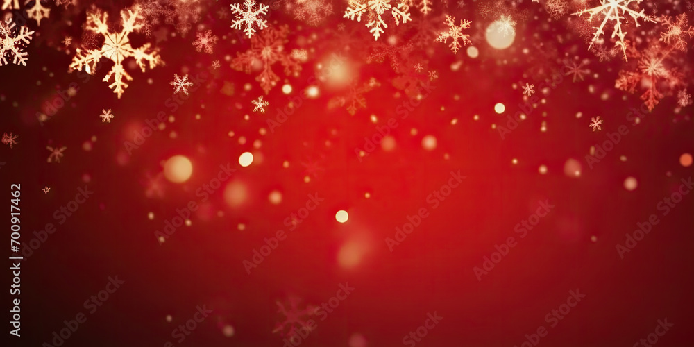 red christmas background with snowflakes. Glittering red Xmas background with snowflakes and lights. Merry Christmas , New Year banner. copy space red christmas background with snowflakes. Glittering red Xmas background with snowflakes and lights. Merry Christmas , New Year banner. copy space