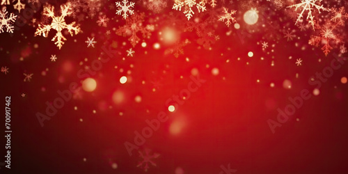 red christmas background with snowflakes. Glittering red Xmas background with snowflakes and lights. Merry Christmas , New Year banner. copy space