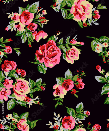 Seamless floral pattern with hand drawn flowers. Vector illustration.