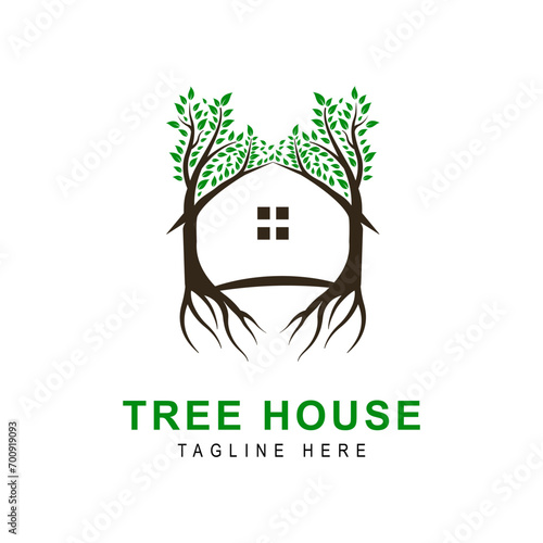 Tree House logo Design vector template. Nature House Logo for Environmental care related business.
