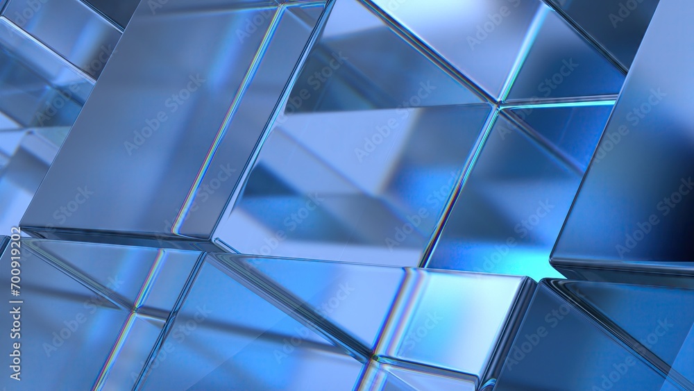 Blue Glass Cube Refraction and Reflection Structure Shape Elegant Modern 3D Rendering Abstract Background Blue Glass Cube Refraction and Reflection Structure Shape Elegant Modern 3D Rendering Abstract Background