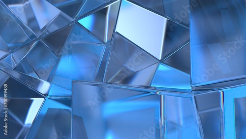 Blue glass cube refraction and reflection design element shape Elegant Modern 3D Rendering Abstract Background