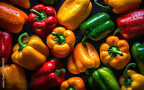 red and yellow peppers,  Fresh bell peppers,  paprika background  photo