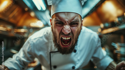 Angry chef yelling in the kitchen.