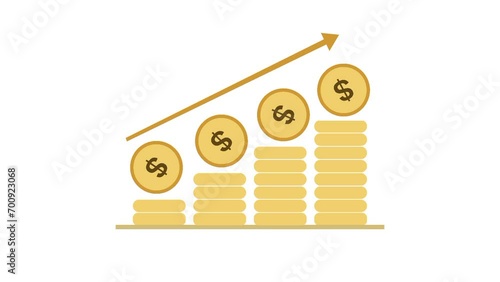 green screen background and normal mode, Graphic animation of coin stack growth with upward arrow, illustration of business growth and economic improvement photo