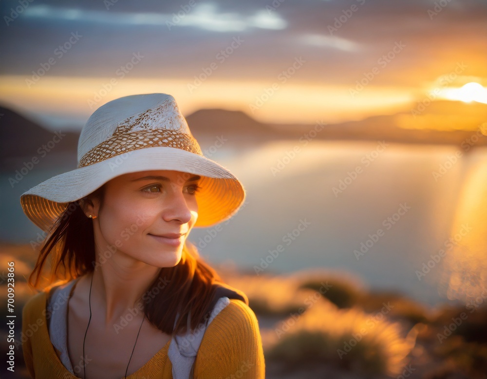 woman in a hat on the sunset