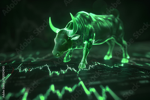 The concept of a bull market is a condition in which stock prices continually rise and there is a large trading volume. photo
