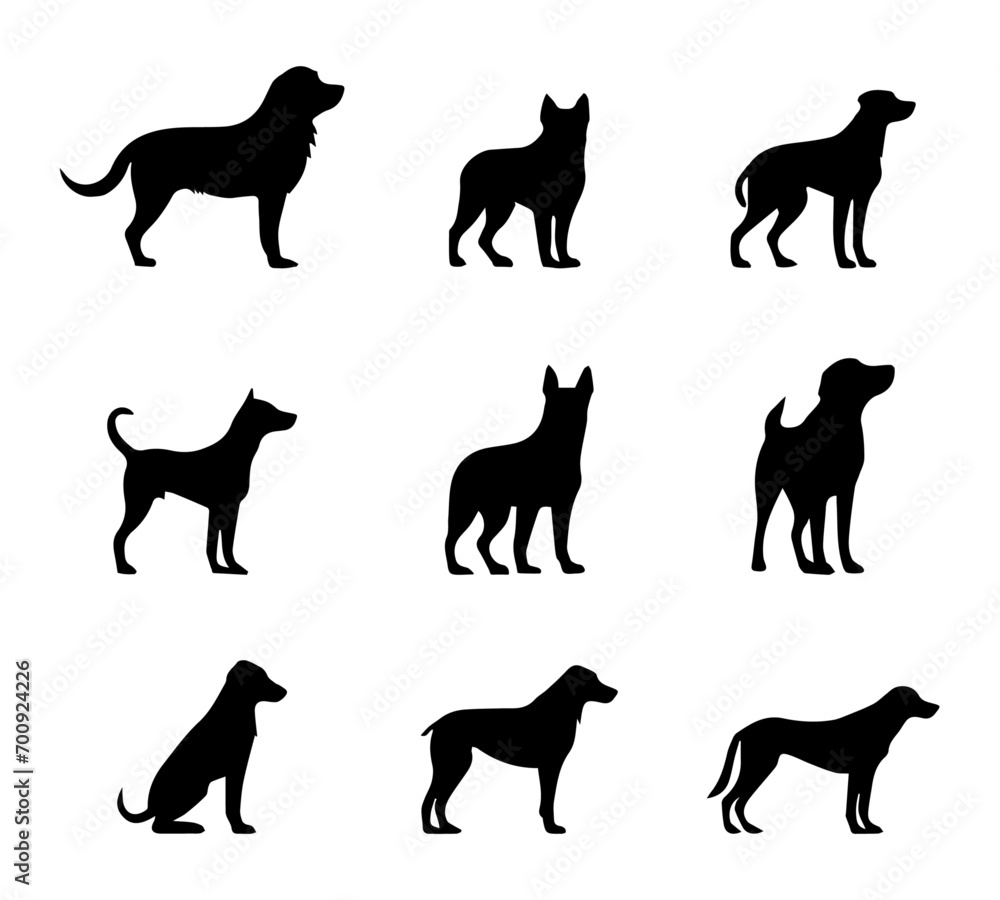 Set of dogs silhouettes, vector, Generative AI Set of dogs silhouettes, vector, Generative AI