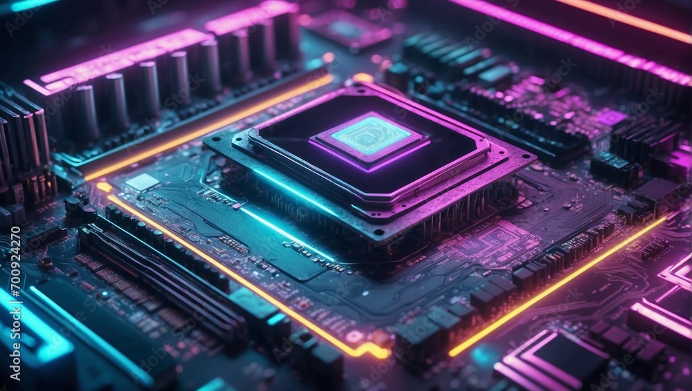Close-Up of a CPU: The Heart of Modern Computing on a Motherboard. Generative IA Close-Up of a CPU: The Heart of Modern Computing on a Motherboard. Generative IA