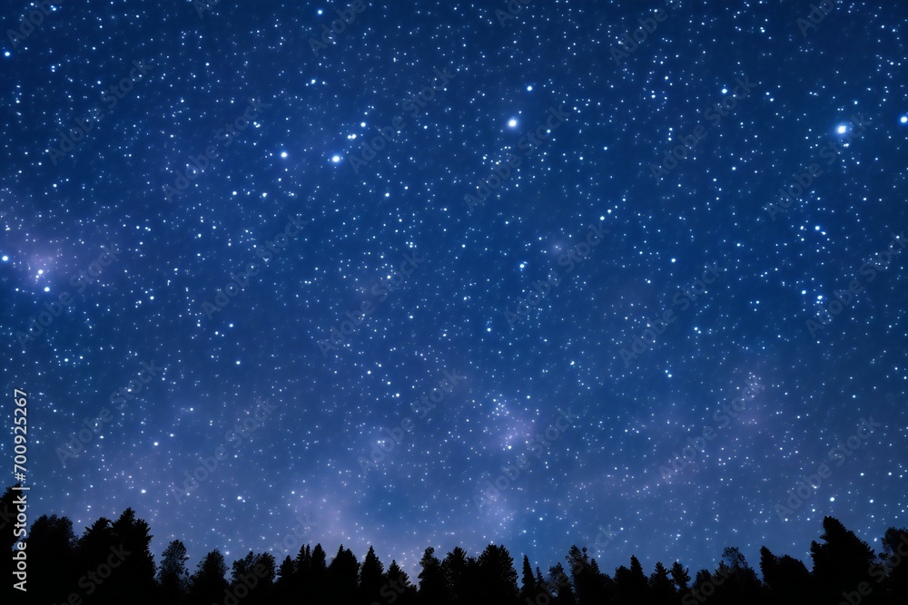 Night sky with stars and the silhouette of the pine forest in the foreground