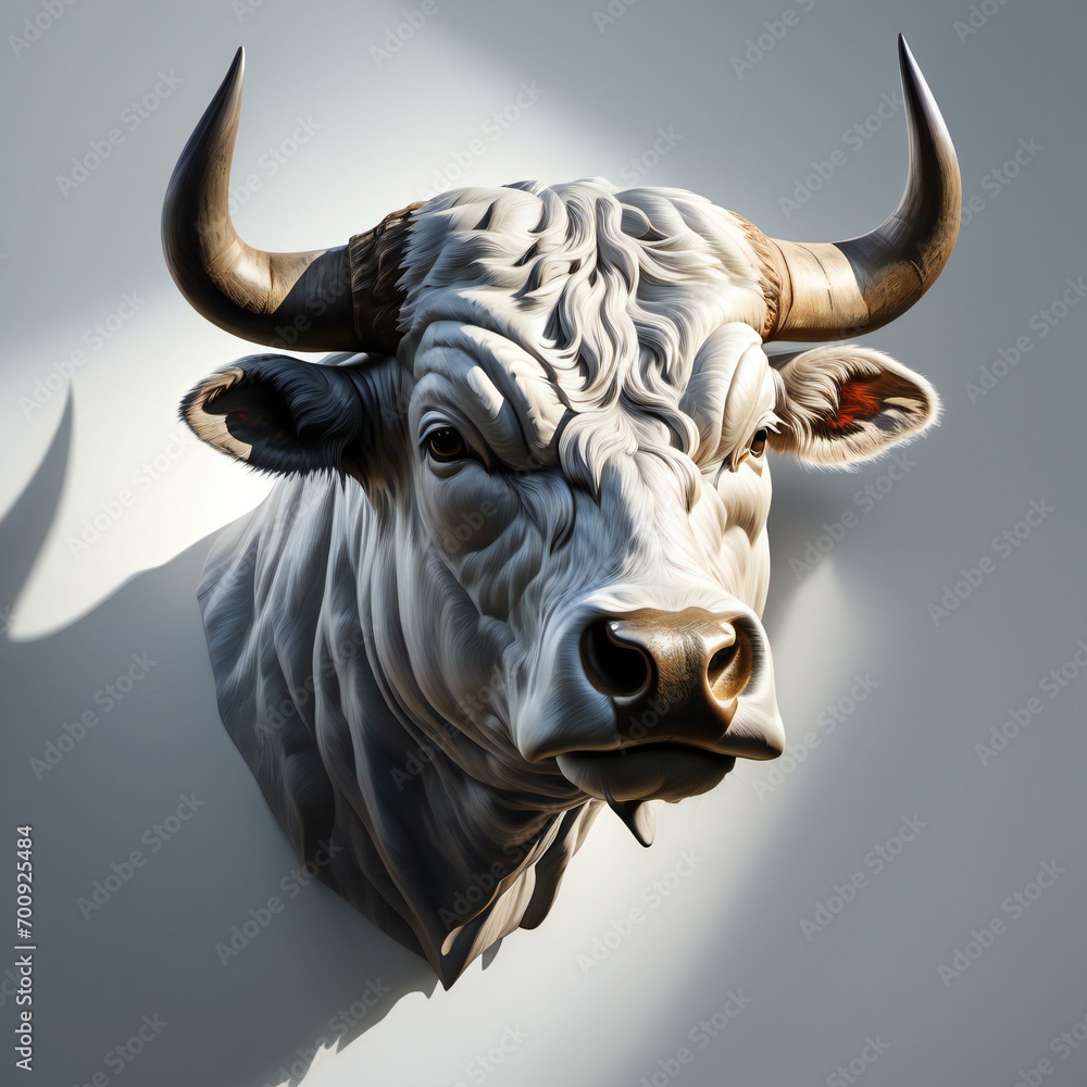 Bull head on a white background - obrazy, fototapety, plakaty 