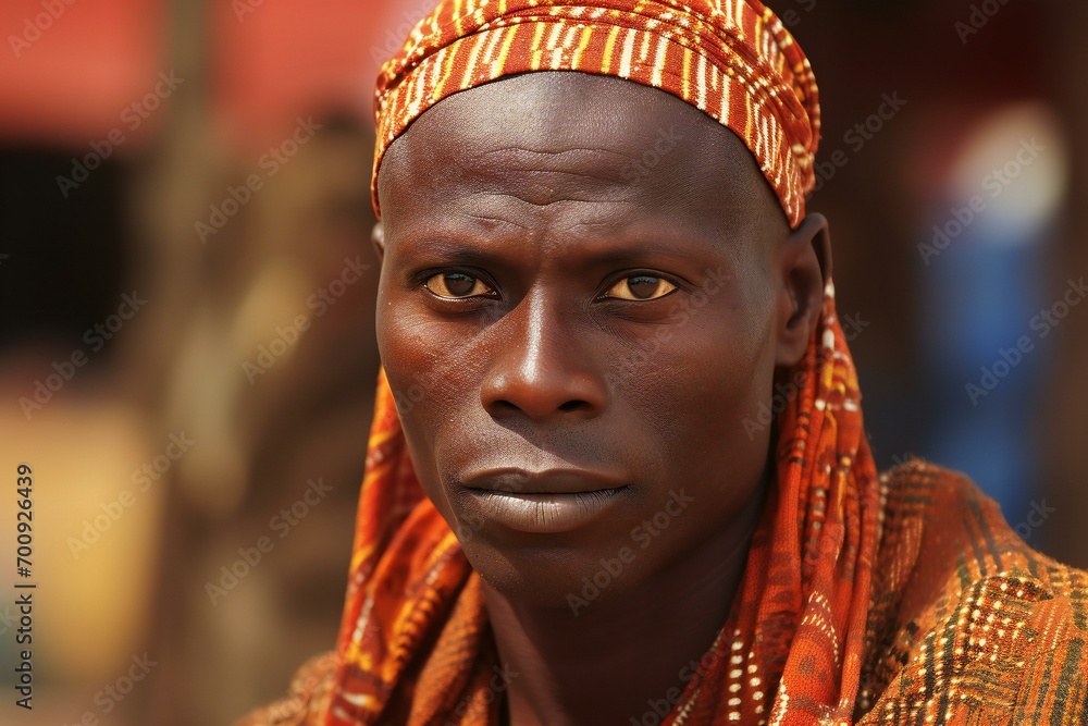 Portrait of a young African man wearing a headscarf