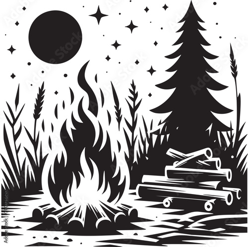 Nighttime Campfire Scene
