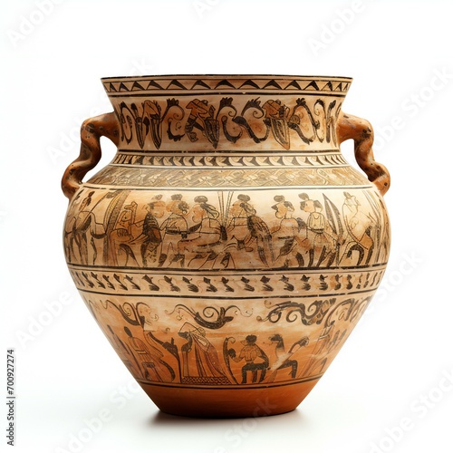 Ancient earthenware vase isolated on white background