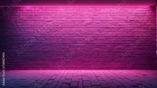 Brick wall illuminated with pink neon lights. Generative AI