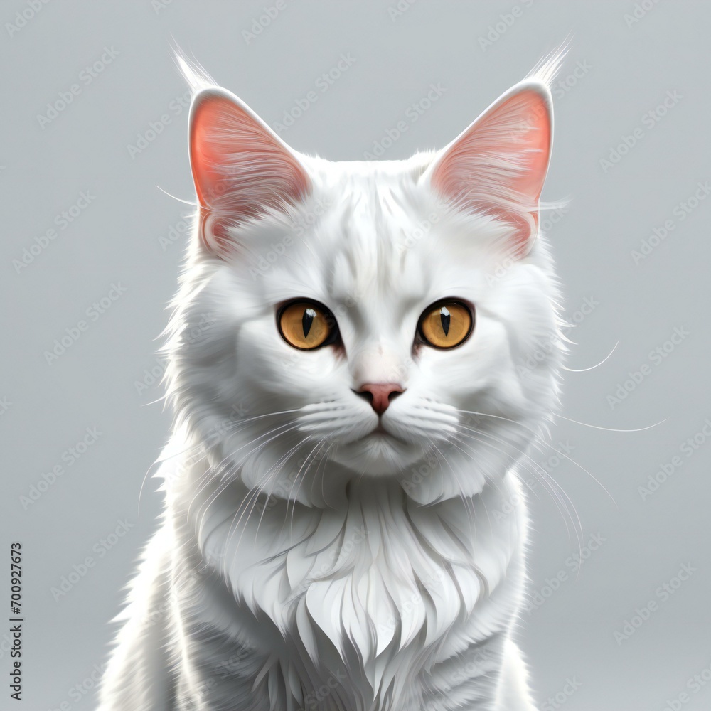 Portrait of a white cat on a gray background