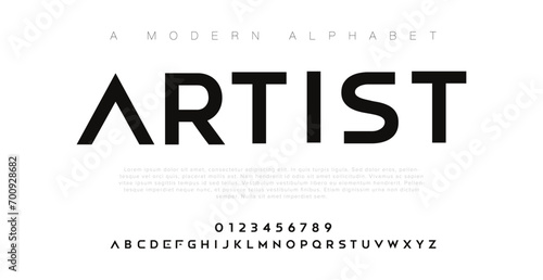 Artist Modern abstract digital alphabet font. Minimal technology typography, Creative urban sport fashion futuristic font and with numbers. vector illustration photo
