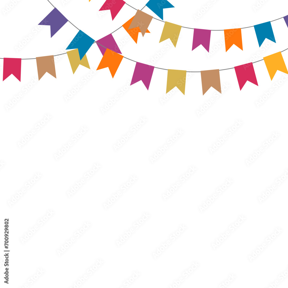 Obraz premium Colorful carnival garland with flags on white background.