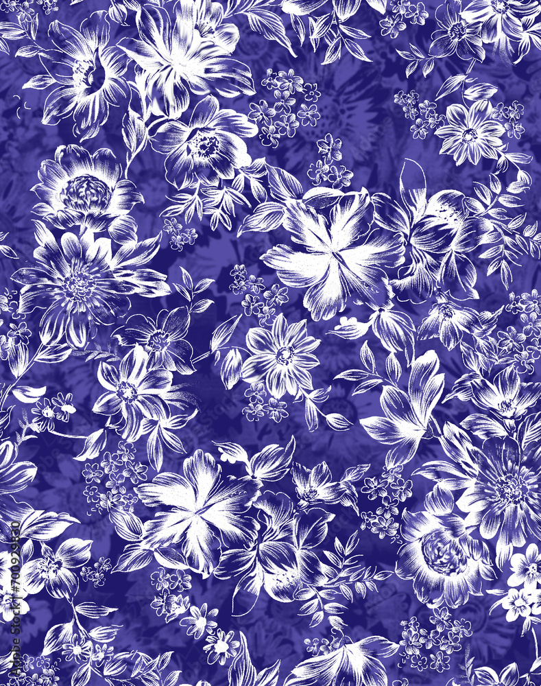 Seamless floral pattern with hand drawn flowers. Vector illustration.