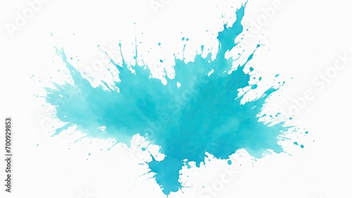 Cyan watercolor paint splashes texture on white background