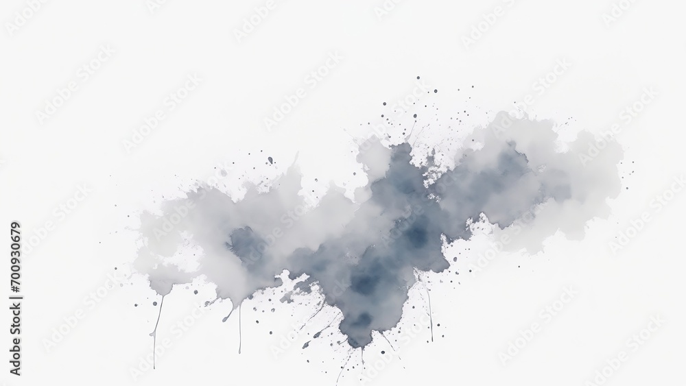 Gray watercolor paint splashes texture on white background