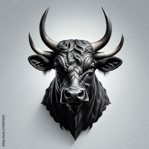 Black bull head with horns on a gray background